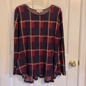 Umgee Plaid Tunic Top - Red and Blue